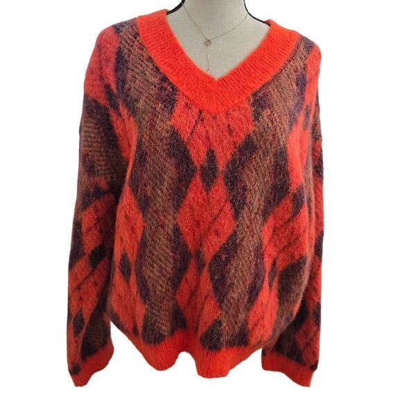 Zara Alpaca Blend Fuzzy Sweater Sz S Orange Plaid Check Soft Cozy Quiet Luxury - Picture 2 of 10